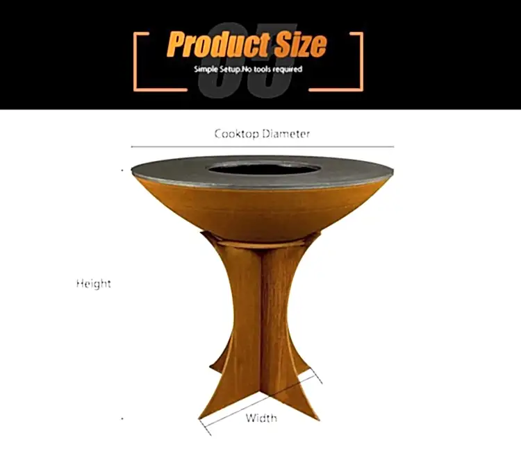 GN-BBQ-210 Corten Steel BBQ Grill with Detachable Base-Dimensions