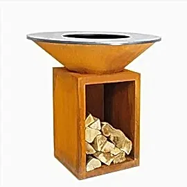 Ahşap Depolama ile Açık Corten Çelik Ateş Çukuru Barbekü