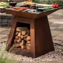 Bahçe Partisi Korden Çelik Paslı Metal Ahşap Yanan Barbekü Ateş Çukuru